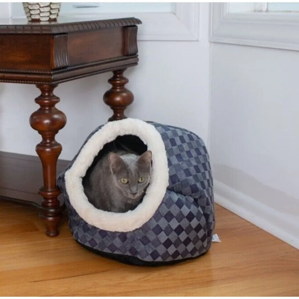 Armarkat‎ Cuddle Cave Dog Cat Pet Bed Purple Checkered Small